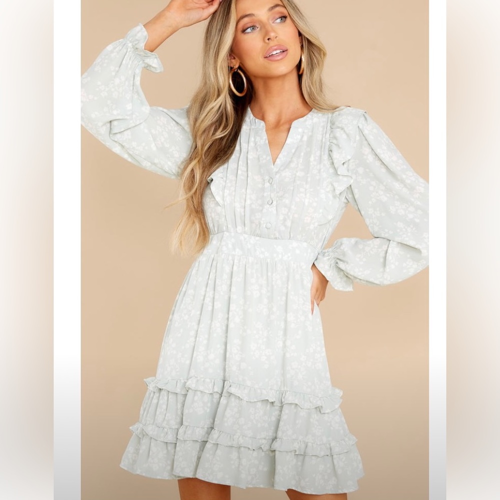 Light and breezy sage floral mini dress